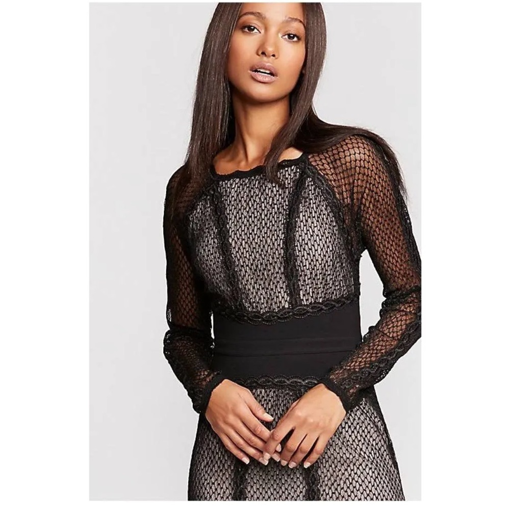 Free People Mixed Lace Mesh Party Dress